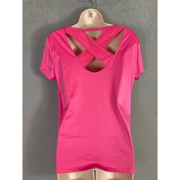 Daisy Fuentes Pink Active T-Shirt Lattice-Back Short Sleeve Women's Medium - Picture 2 of 9